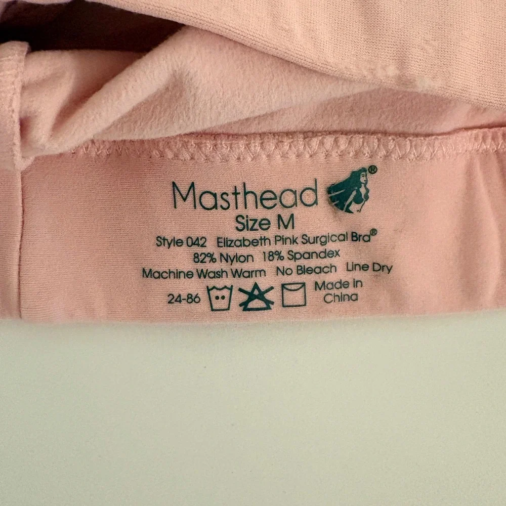 Masthead Elizabeth Pink Surgical Bra Size M Front Closure Adjustable Straps